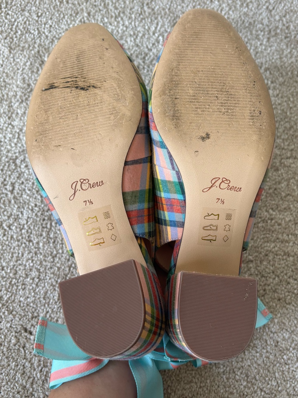 J. Crew Bow-Back Slingback Pumps Pastel Ribbon Plaid Block Heel Preppy Coquette - Picture 11 of 12